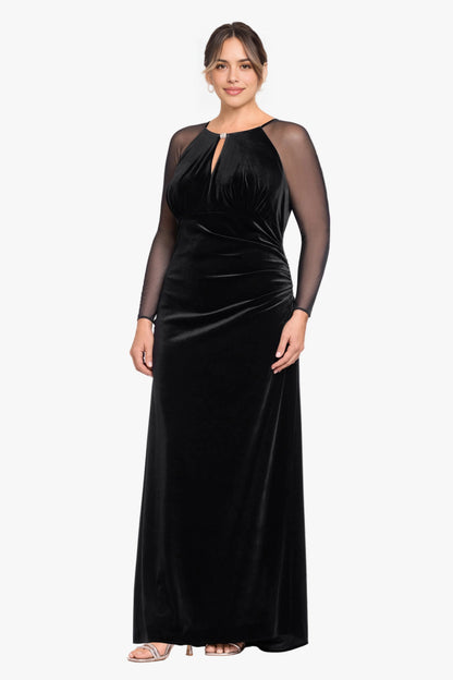 Plus Size Elegant Sheath Keyhole Neck Sheer Sleeve Zipper Back Maxi Wedding Guest Dress