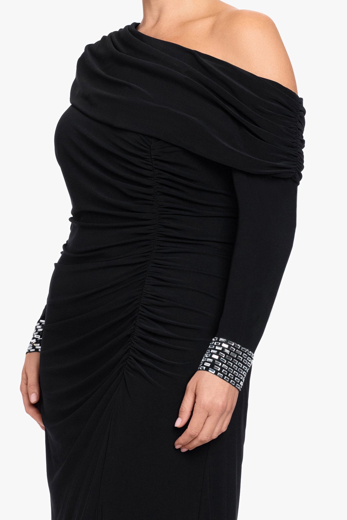 Elegant Plus Size Sheath Asymmetric Neck Long Sleeve Zipper Back Maxi Wedding Guest Dress