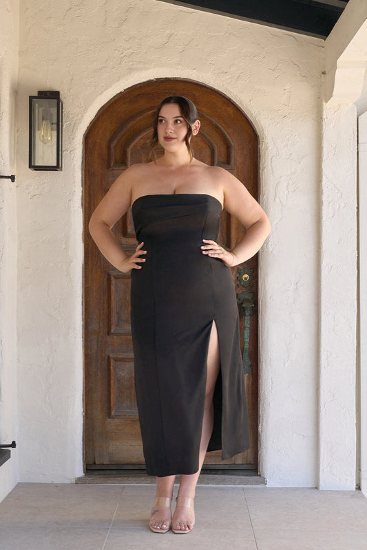 Elegant Sheath Straight Neck Strapless Zipper Back Plus Size Wedding Guest Dress