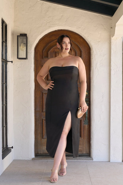 Elegant Sheath Straight Neck Strapless Zipper Back Plus Size Wedding Guest Dress