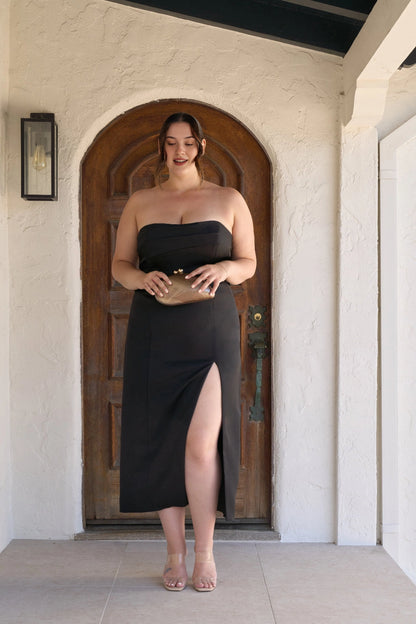 Elegant Sheath Straight Neck Strapless Zipper Back Plus Size Wedding Guest Dress