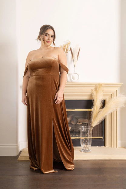 Elegant A-Line Straight Neck Off Shoulder Zipper Back Plus Size Bridesmaid Dress