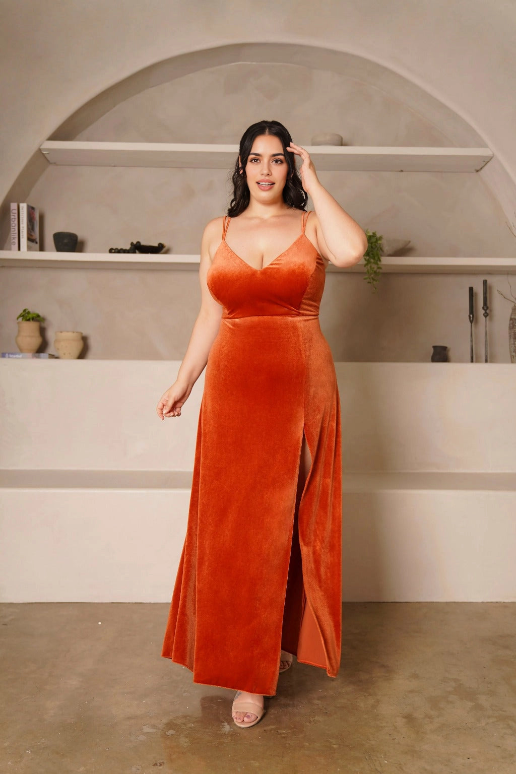 Elegant A-Line V-Neck Double Strap Zipper Back Long Plus Size Evening Dress