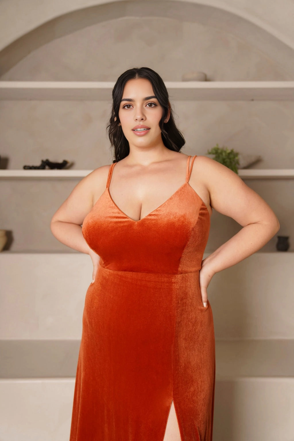 Elegant A-Line V-Neck Double Strap Zipper Back Long Plus Size Evening Dress