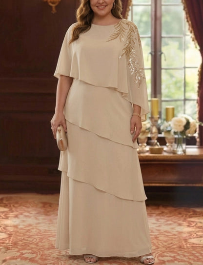 Elegant A-Line Beaded Zipper-Back Floor-Length Plus Size Mother of the Bride Dress