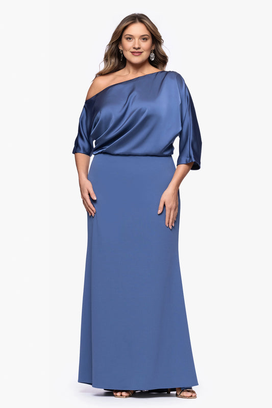 Plus Size Elegant Sheath Asymmetric Neck Draped Sleeve Maxi Mother of the Bride Dress