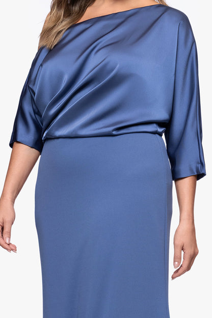 Plus Size Elegant Sheath Asymmetric Neck Draped Sleeve Maxi Mother of the Bride Dress