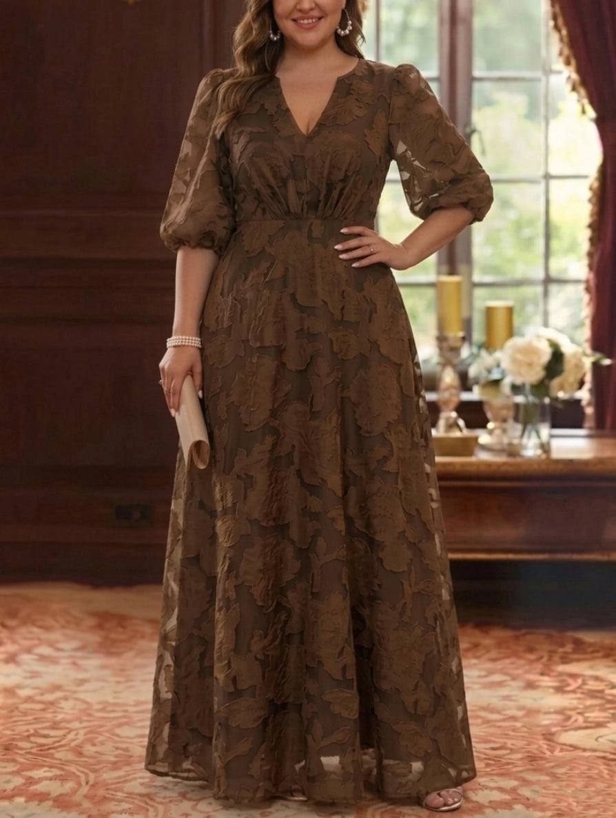 Elegant A-Line V-Neck Zipper-Back Floor-Length Plus Size Mother of the Bride Dress