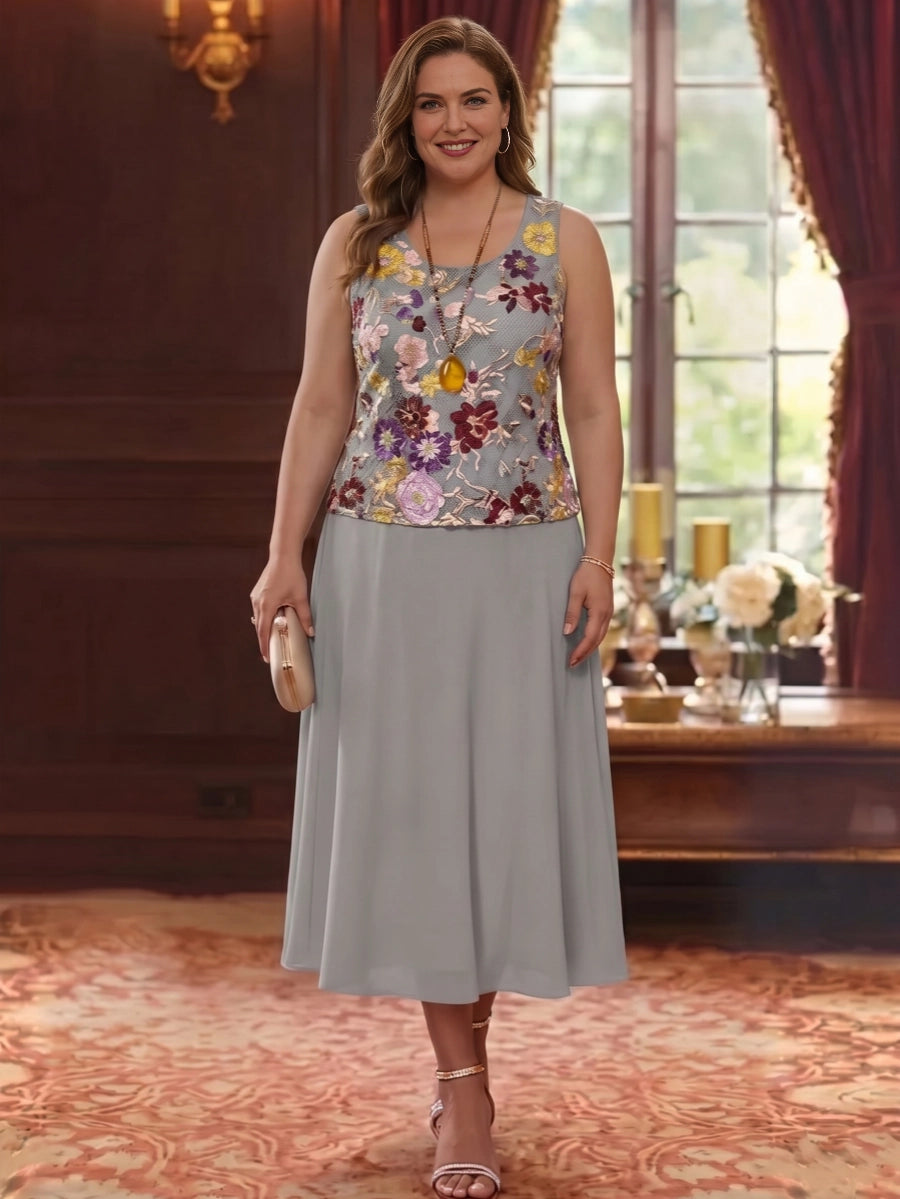 Elegant A-Line Scoop-Neck Zipper-Back Plus Size Mother of the Bride Dress