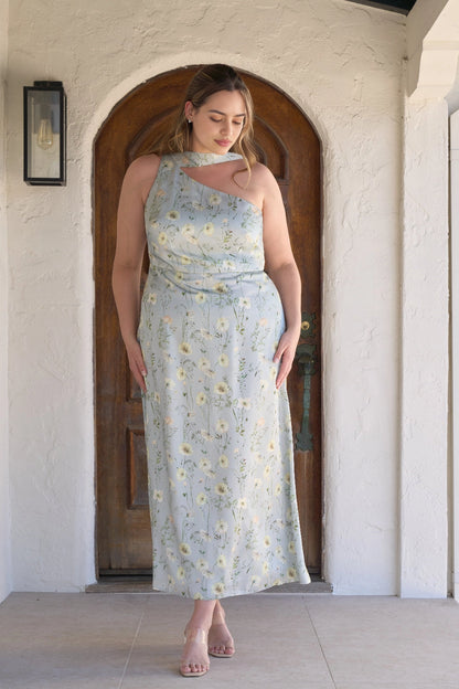A-Line Jacquard One Shoulder Sleeveless Sash Back Plus Size Wedding Guest Dress