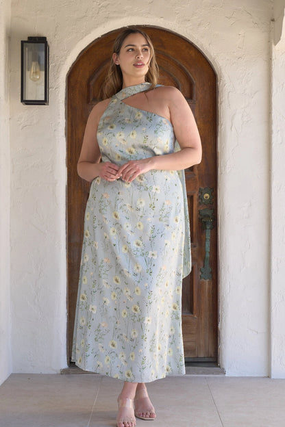 A-Line Jacquard One Shoulder Sleeveless Sash Back Plus Size Wedding Guest Dress