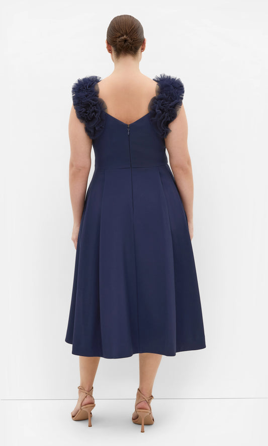 Elegant A-Line Sweetheart Floral Strap V-Back Tea-Length Plus Size Wedding Guest Dress