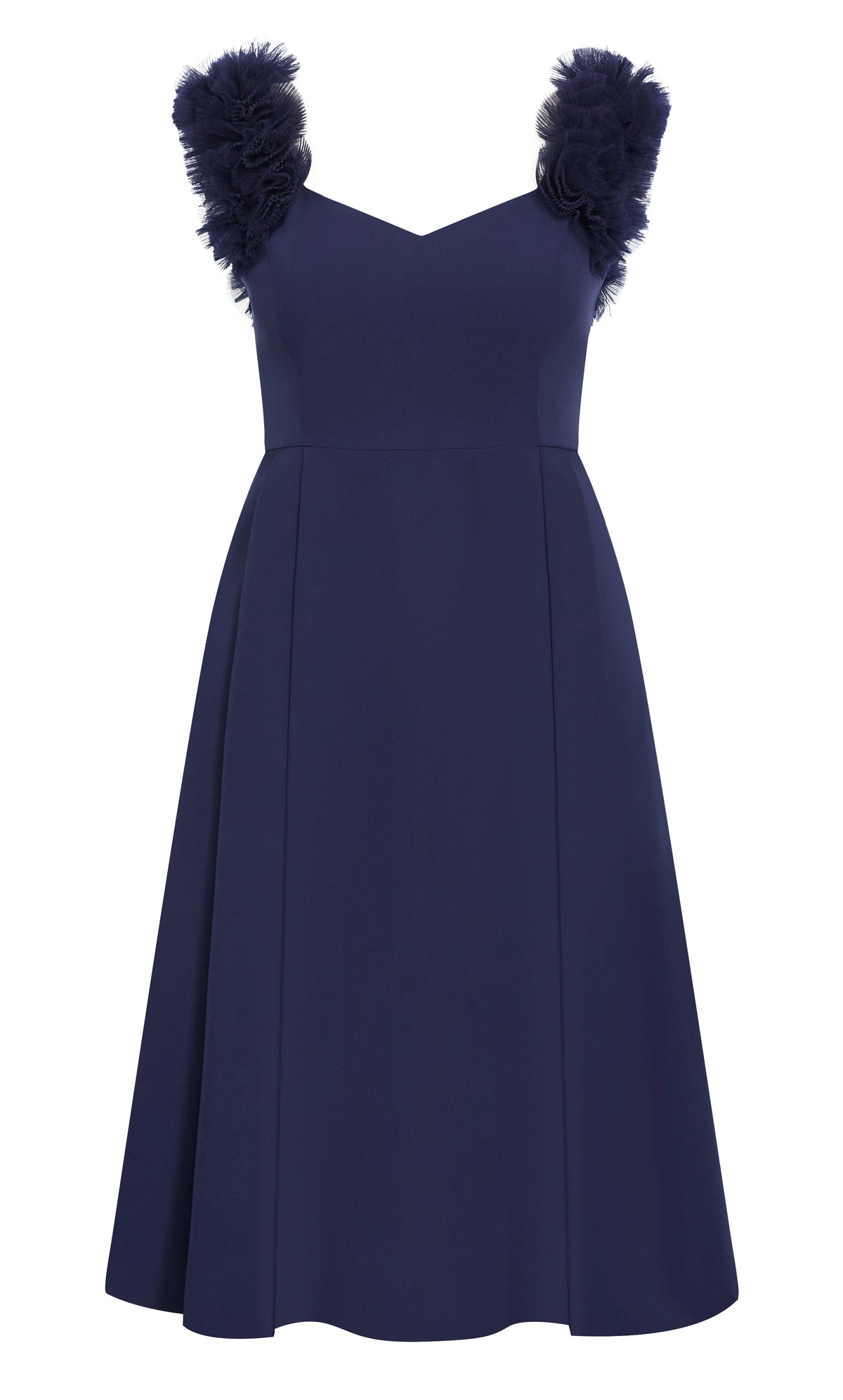 Elegant A-Line Sweetheart Floral Strap V-Back Tea-Length Plus Size Wedding Guest Dress