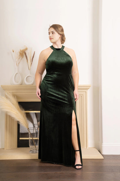 Elegant Plus Size A-Line Halter Neck Sleeveless Cutout Back Maxi Bridesmaid Dress