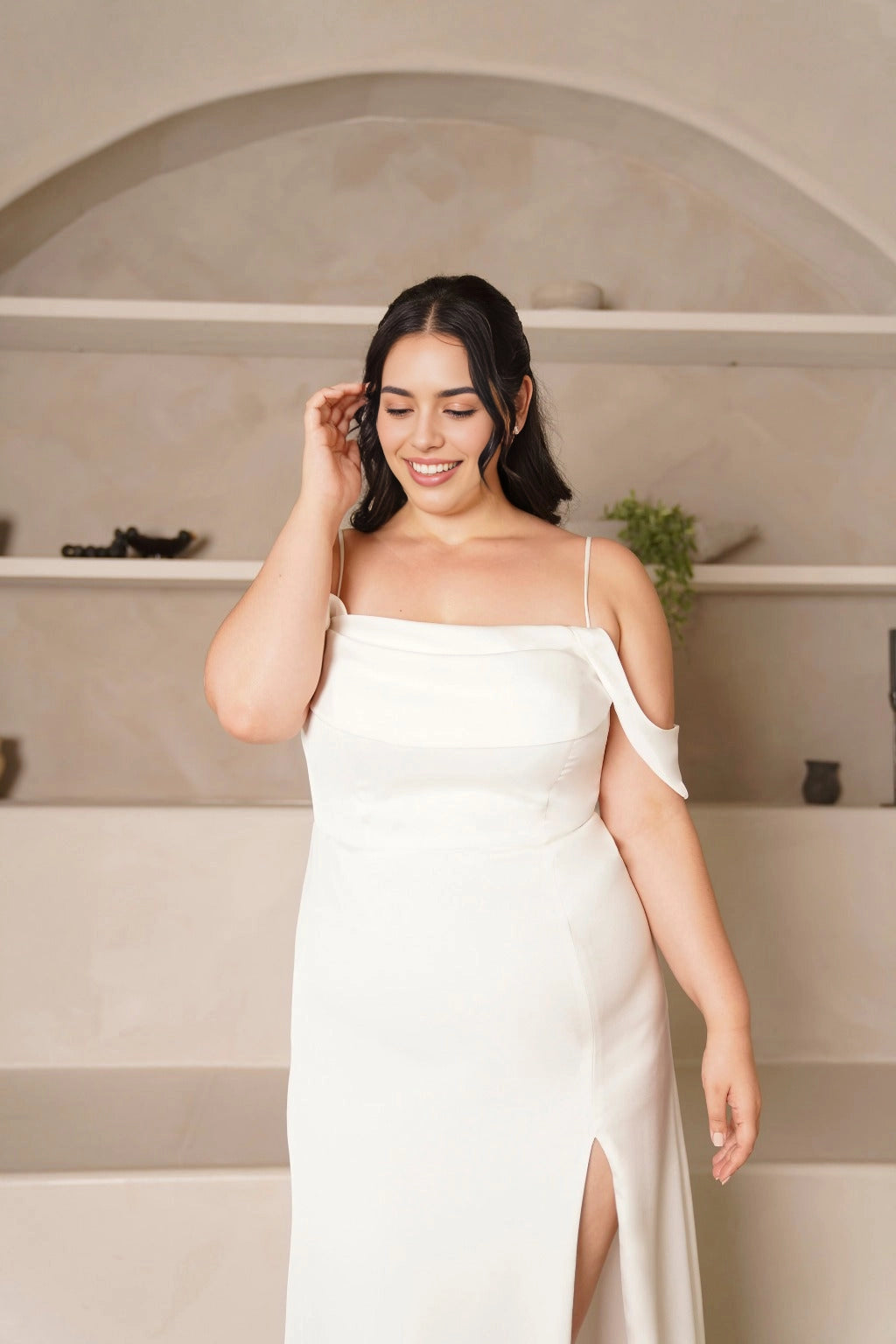 Elegant Mermaid Straight Neck Off Shoulder Zipper Back Long Plus Size Wedding Guest Dress