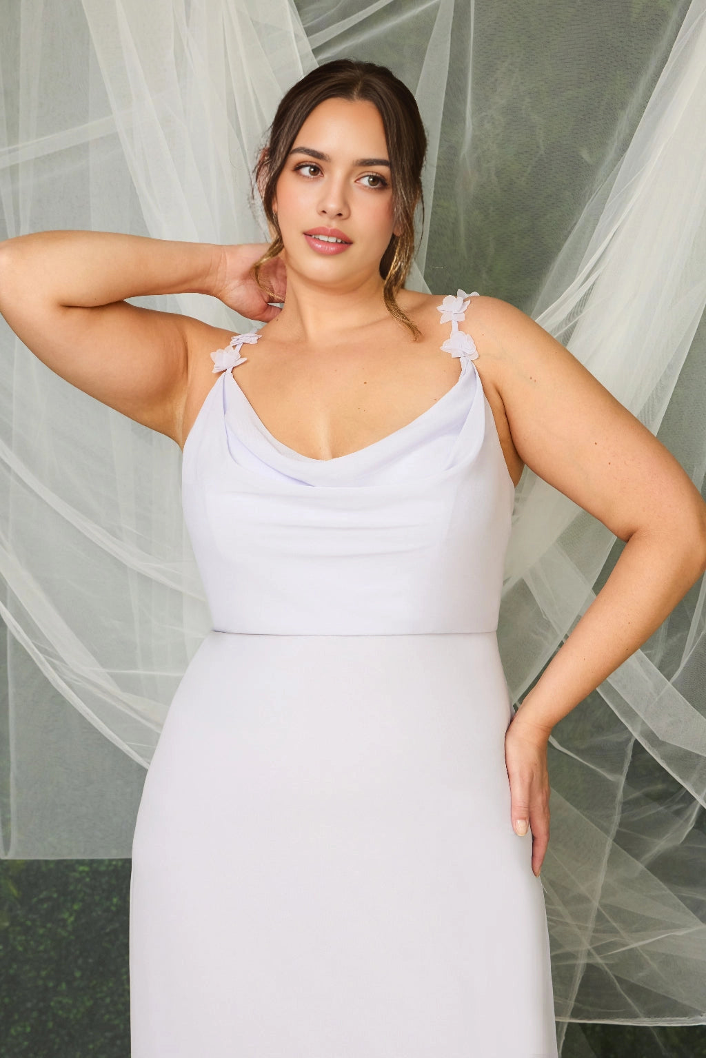 Elegant Plus Size A-Line Cowl Neck Floral Strap V-Back Maxi Bridesmaid Dress