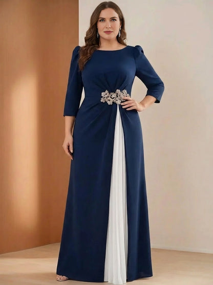 Elegant A-Line Pleated-Back Floor-Length Plus Size Mother of the Bride Dress