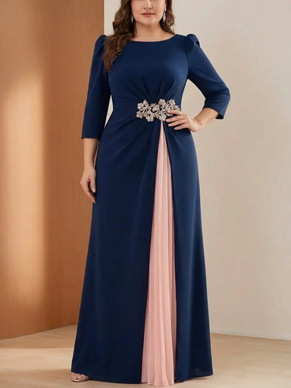 Elegant A-Line Pleated-Back Floor-Length Plus Size Mother of the Bride Dress