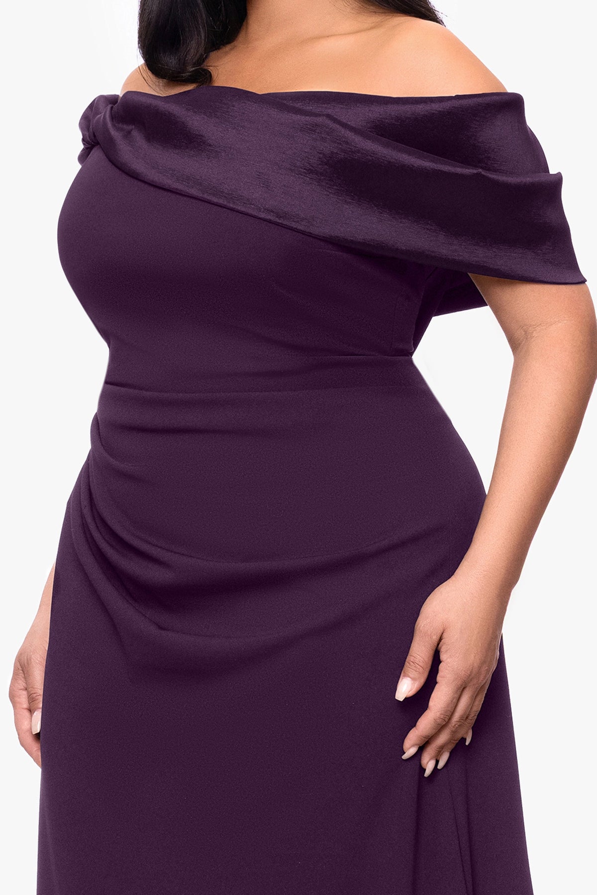 Elegant A-Line Off-Shoulder Draped-Sleeve Zipper-Back Floor-Length Plus-Size Wedding Guest Dress