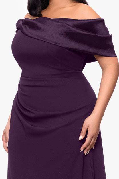 Elegant A-Line Off-Shoulder Draped-Sleeve Zipper-Back Floor-Length Plus-Size Wedding Guest Dress
