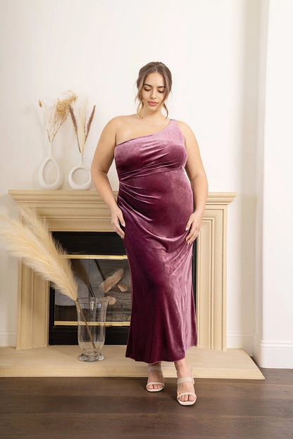 Elegant Plus Size Sheath One Shoulder Sleeveless Zipper Back Maxi Bridesmaid Dress