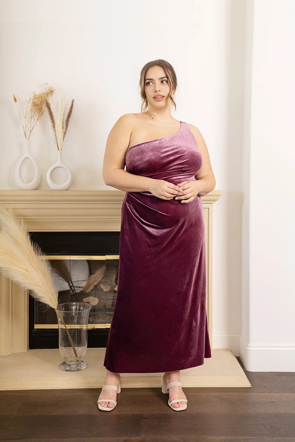 Elegant Plus Size Sheath One Shoulder Sleeveless Zipper Back Maxi Bridesmaid Dress