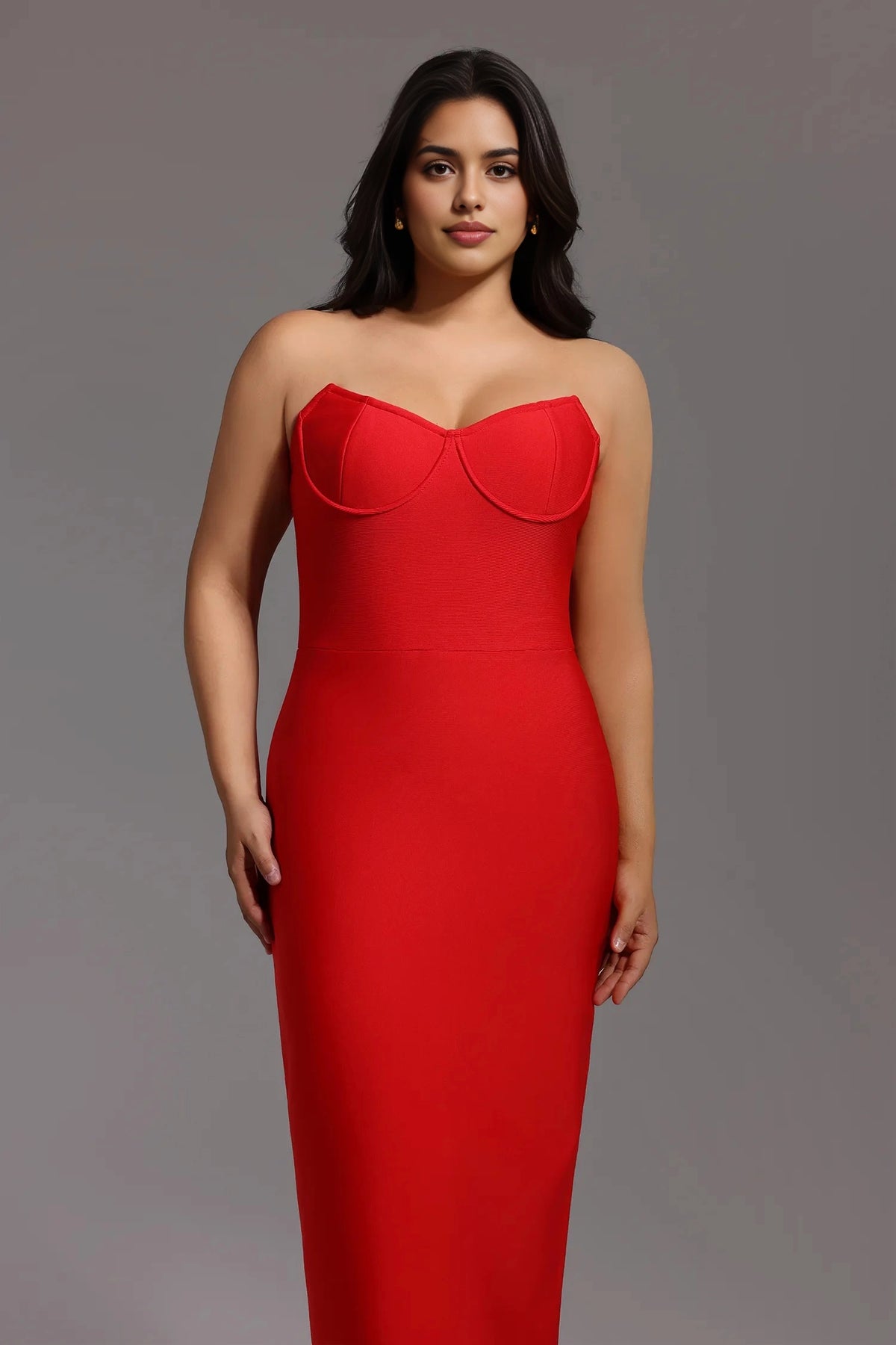 Elegant Sheath Sweetheart Strapless Zipper-Back Floor-Length Plus Size Wedding Guest Dress