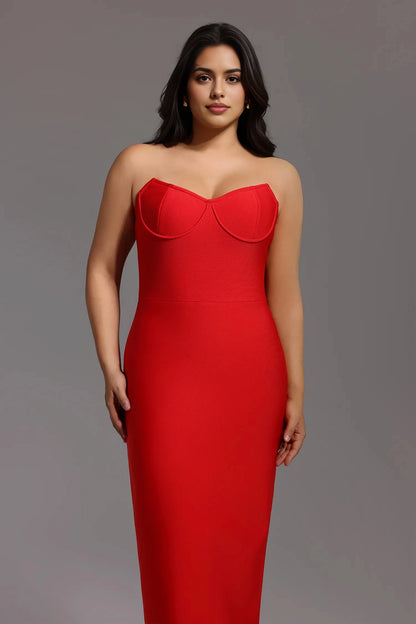 Elegant Sheath Sweetheart Strapless Zipper-Back Floor-Length Plus Size Wedding Guest Dress