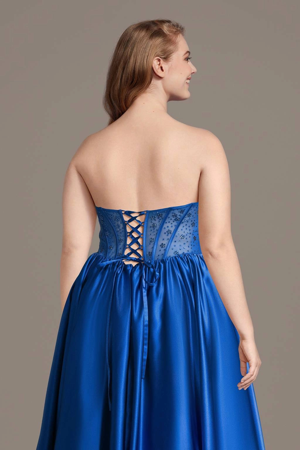 Elegant A-Line Sweetheart Strapless Lace-Up-Back Floor-Length Plus Size Evening Dress