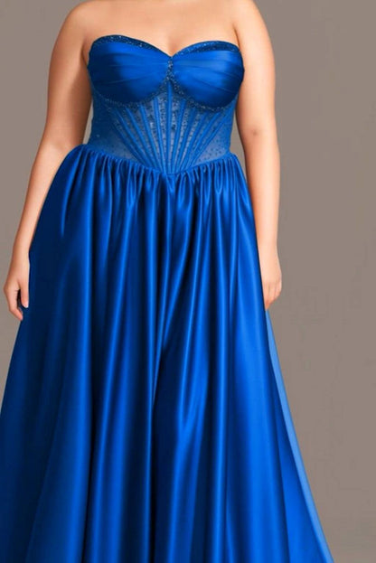 Elegant A-Line Sweetheart Strapless Lace-Up-Back Floor-Length Plus Size Evening Dress