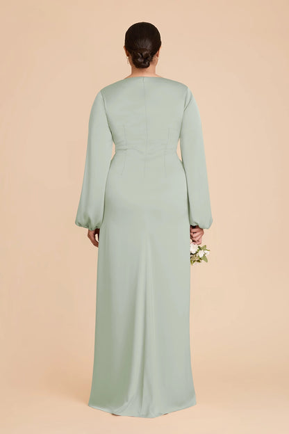 Elegant Plus Size A-Line V-Neck Bishop Sleeve Zipper Back Maxi Bridesmaid Dress