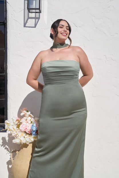 Elegant Sheath Straight Neck Strapless Zipper Back Long Plus Size Bridesmaid Dress