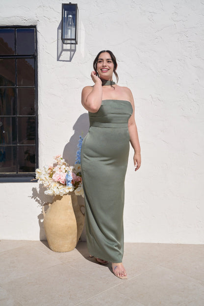 Elegant Sheath Straight Neck Strapless Zipper Back Long Plus Size Bridesmaid Dress