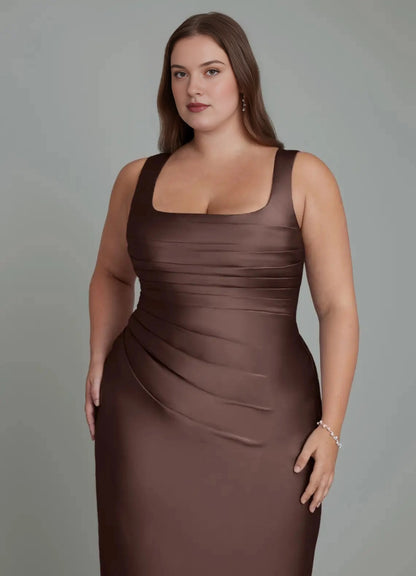 Elegant Mermaid Square-Neck Sleeveless Lace-Up-Back Floor-Length Plus Size Bridesmaid Dress