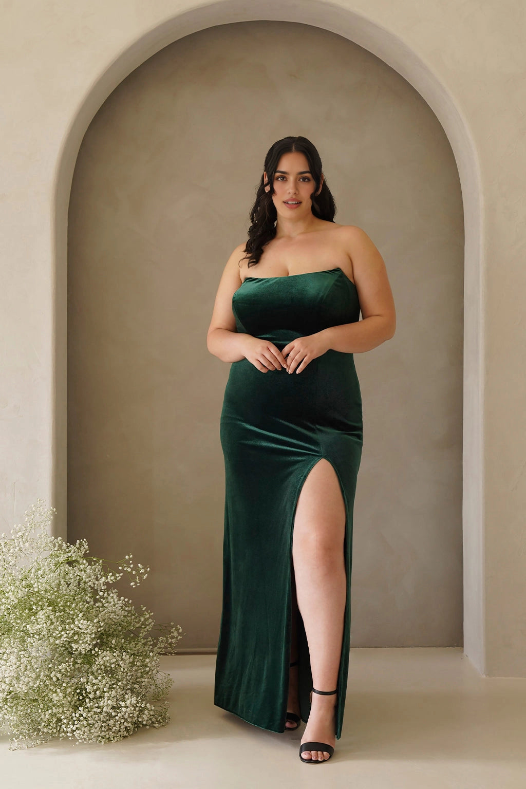 Elegant Plus Size Sheath Strapless Sleeveless Zipper Back Floor Length Evening Dress