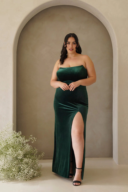 Elegant Plus Size Sheath Strapless Sleeveless Zipper Back Floor Length Evening Dress