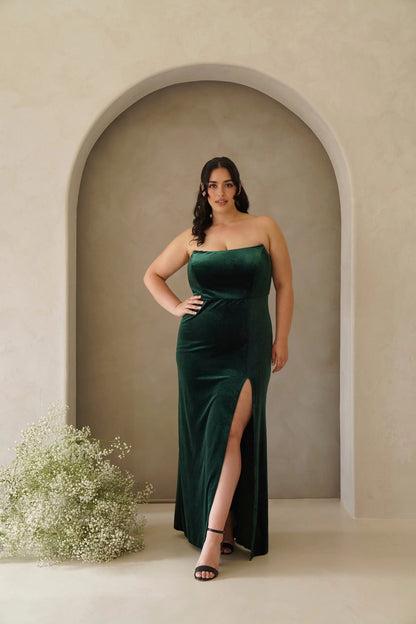 Elegant Plus Size Sheath Strapless Sleeveless Zipper Back Floor Length Evening Dress