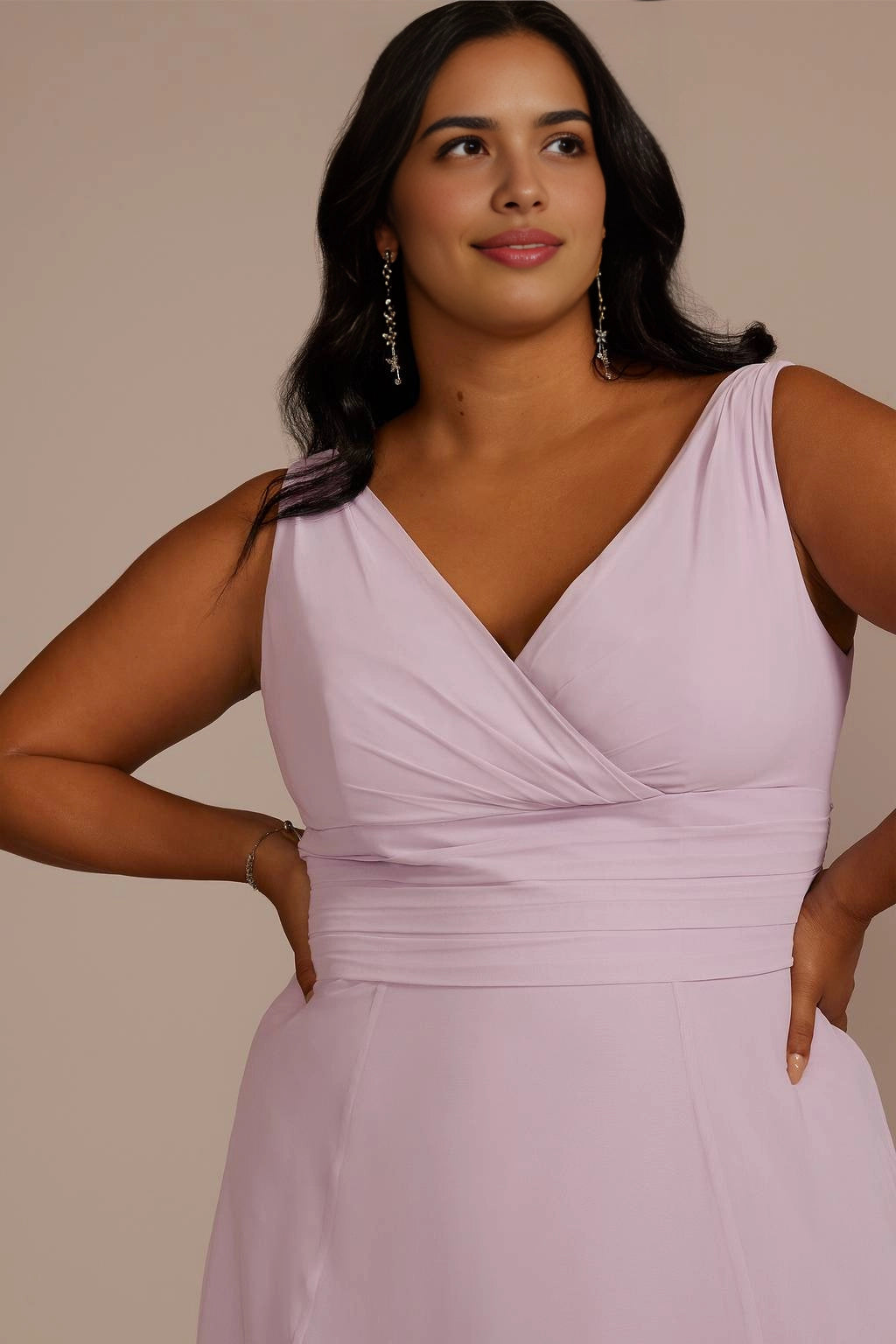 Elegant A-Line V-Neck Sleeveless Tie-Back Floor-Length Plus Size Wedding Guest Dress