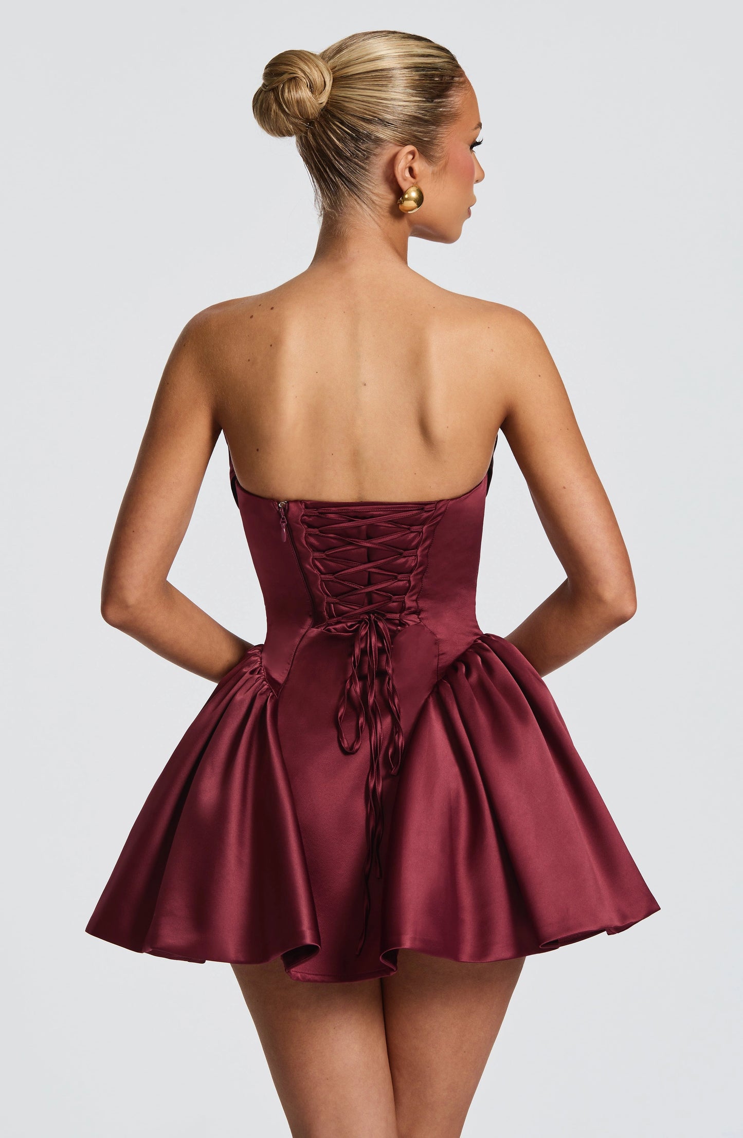Satin A Line Strapless Sleeveless Lace Up Back Mini hocming dress