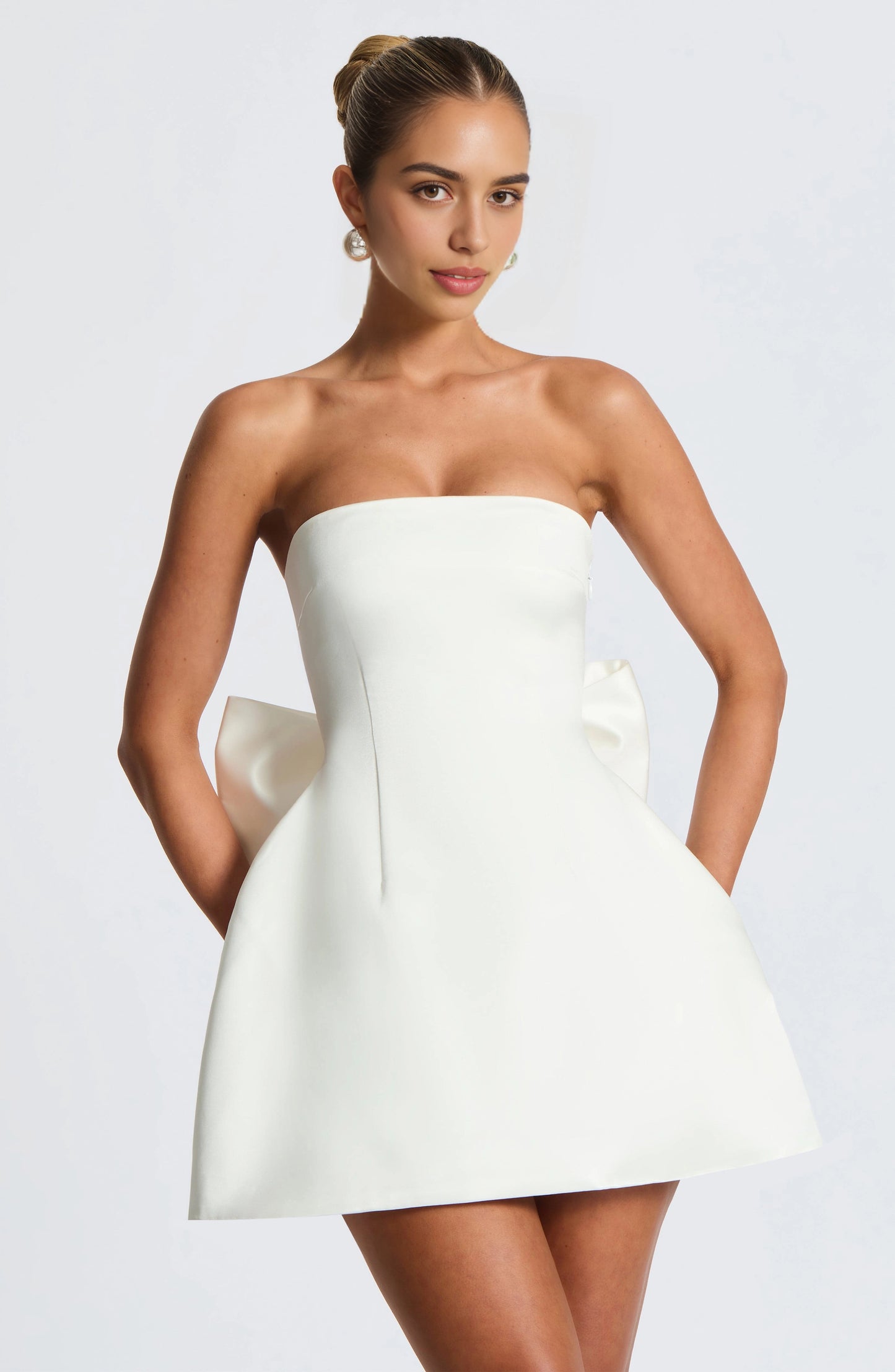 White Fit Flare Strapless Sleeveless Lace Up Back Mini Homecoming Dress