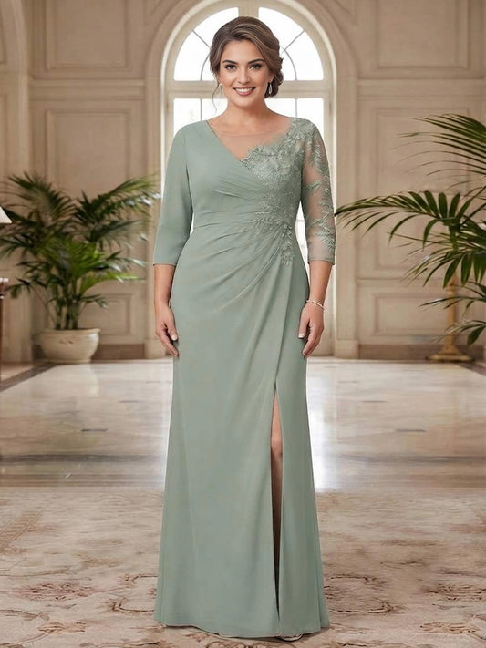 RoselleDress sage green plus size formal gown illusion mesh back lace applique 3/4 sleeve back‑zipper mermaid back view