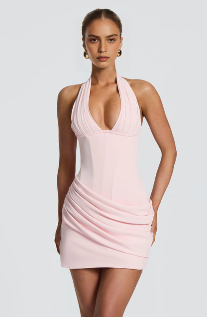 White Corset Halter Sleeveless Lace Up Back Mini Homecoming Dress