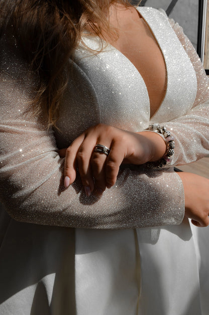Elegant Ball Gown V-Neck Long Sleeve V-Back Plus Size Wedding Dress