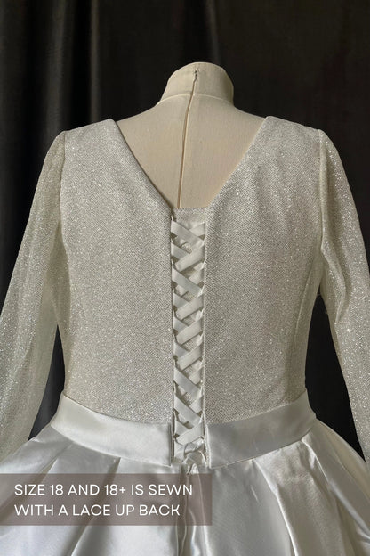 Elegant Ball Gown V-Neck Long Sleeve V-Back Plus Size Wedding Dress