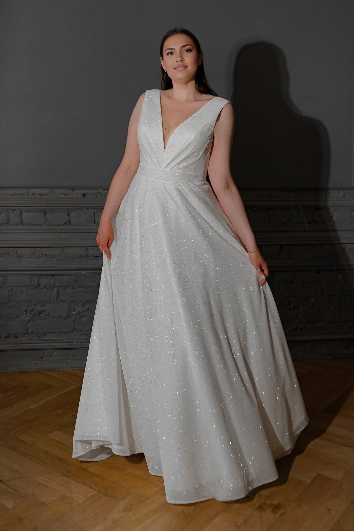 Elegant A-Line V-Neck Sleeveless V-Back Plus Size Wedding Dress