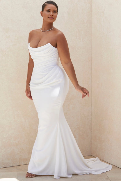 Elegant Mermaid Cowl Neck Strapless Zipper Back Plus Size Wedding Dress
